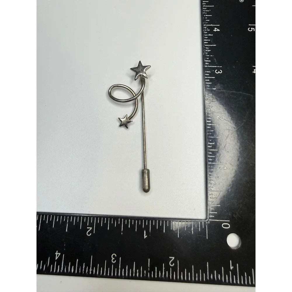 Vintage Silver Tone Double Star Spiral Stick Pin Celestial Lapel Scarf Jewelry